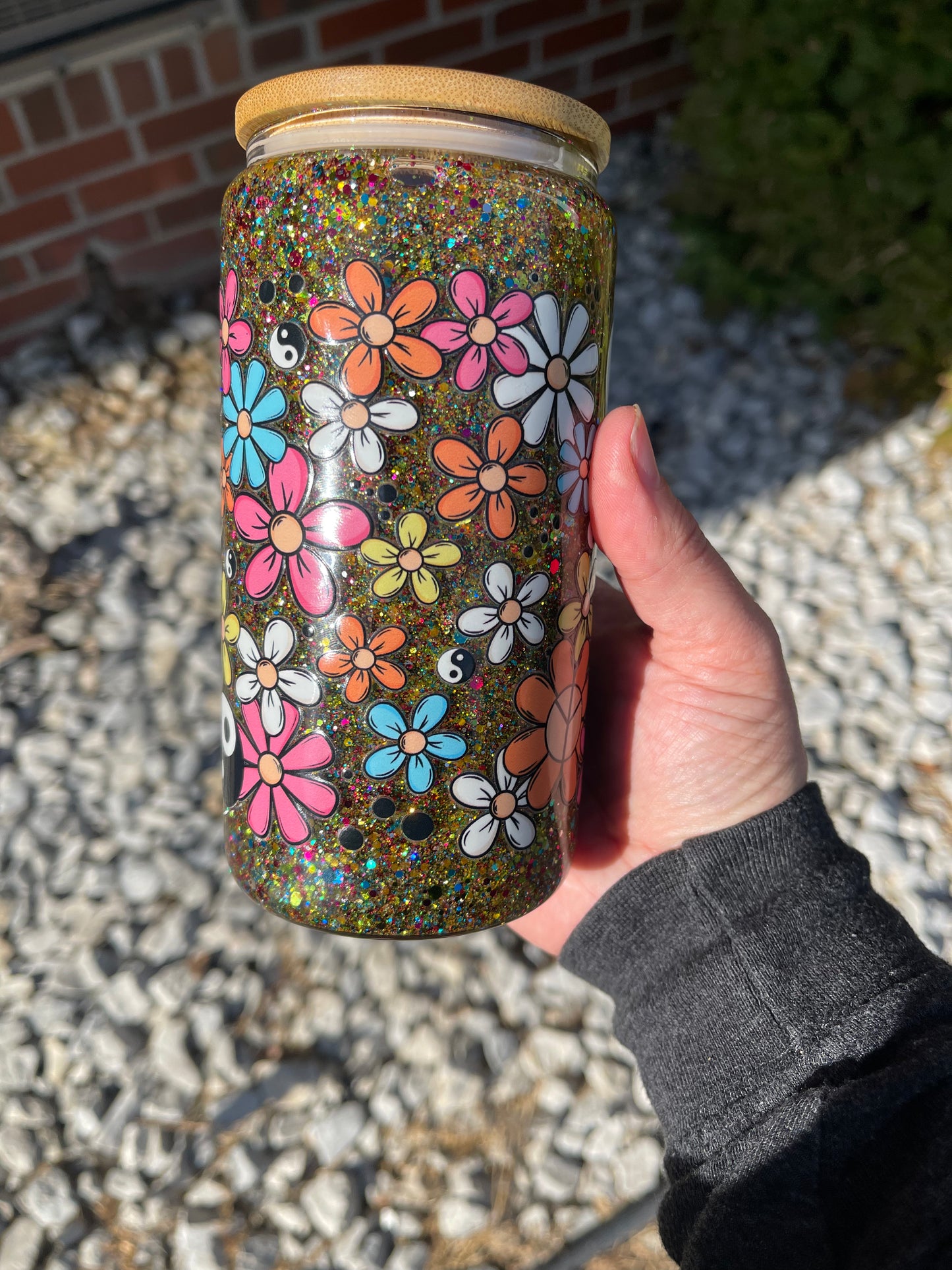 Peace Sign and Flowers (Glass)