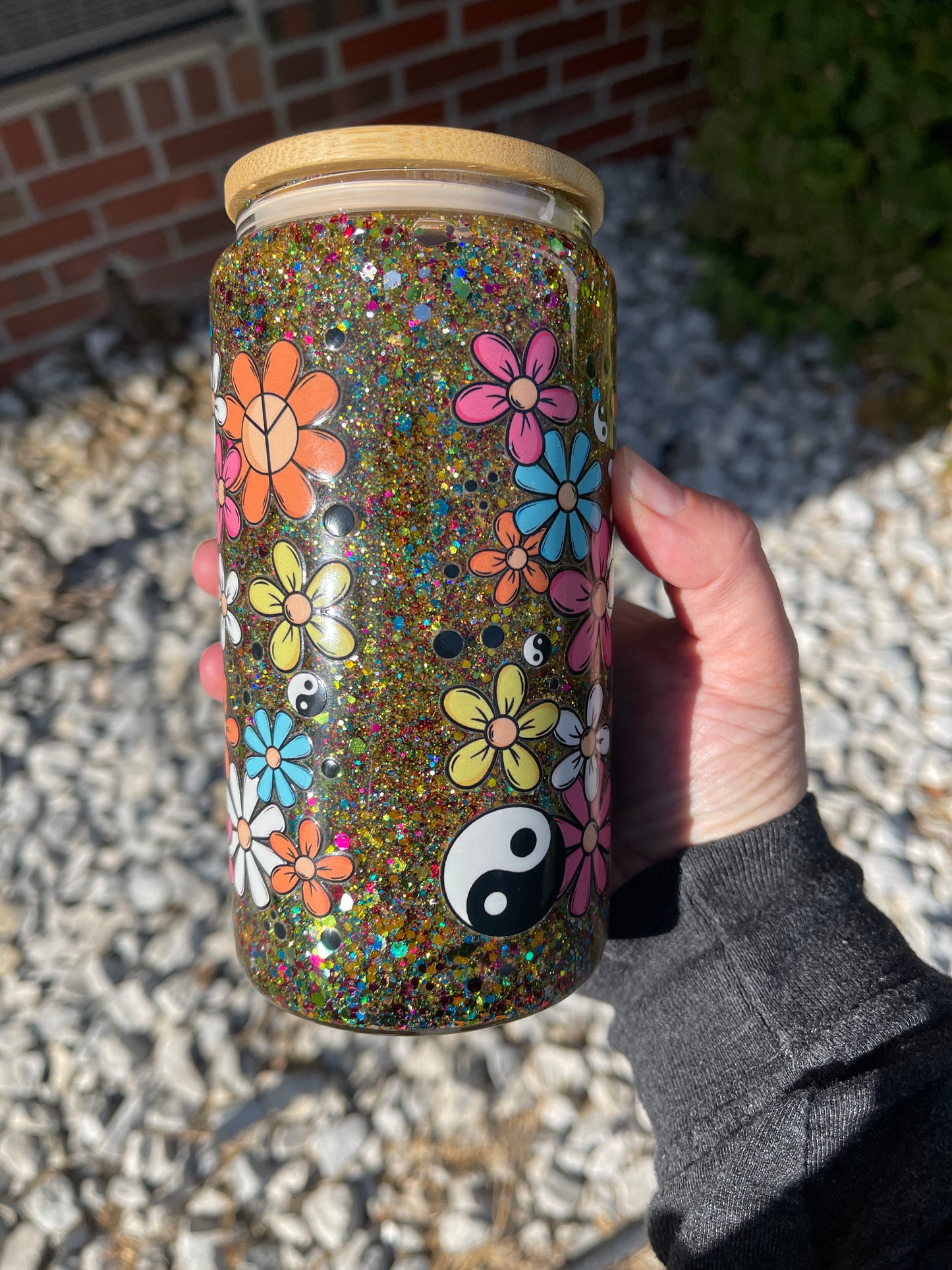 Peace Sign and Flowers (Glass)