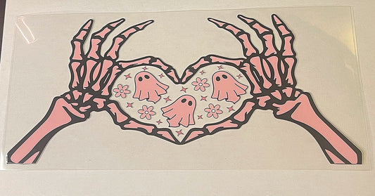 Pink Skeleton Heart Hands (You must add a cup)